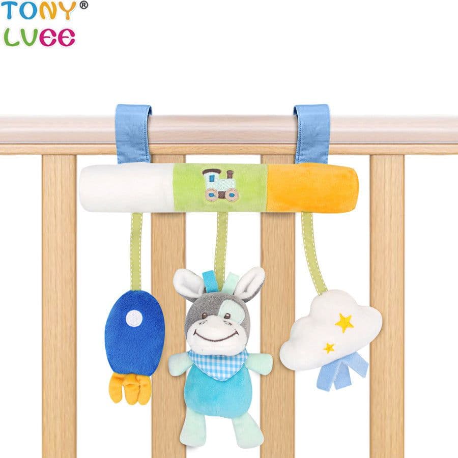 image-Children's Car Hanging Plush Animal Rattle Toy with BB Device