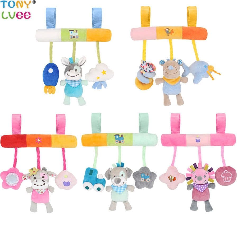 image-Children's Car Hanging Plush Animal Rattle Toy with BB Device