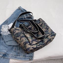 image-Cotton Tote Bag Large Capacity Shoulder Crossbody Grey Zipper