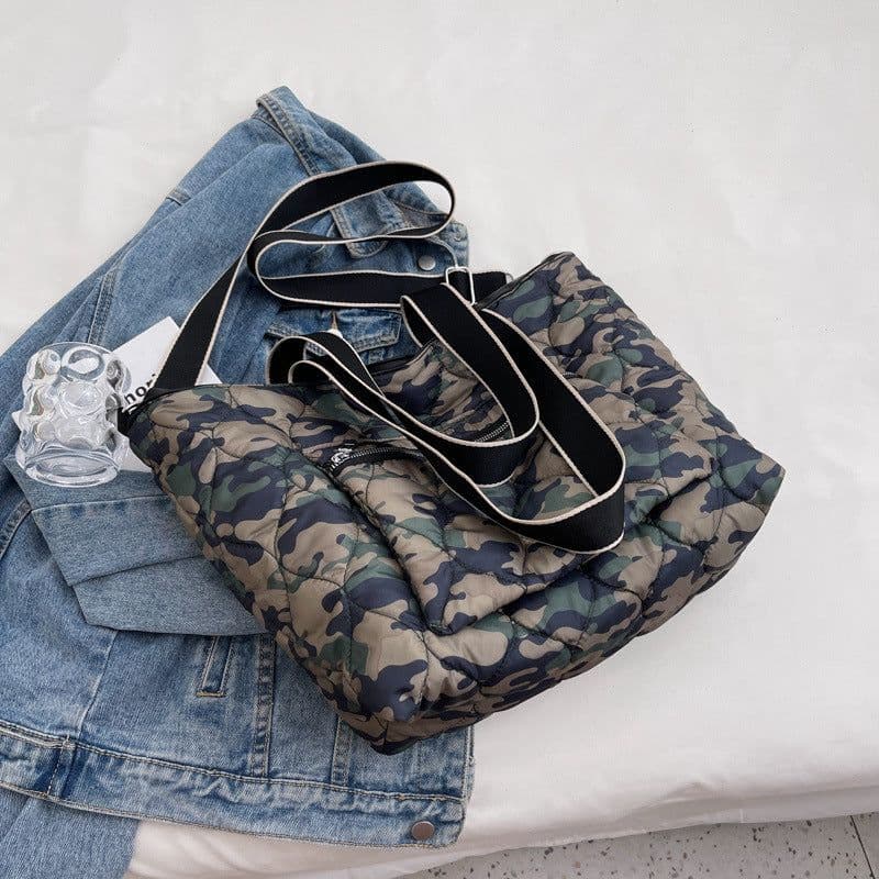 image-Cotton Tote Bag Large Capacity Shoulder Crossbody Grey Zipper