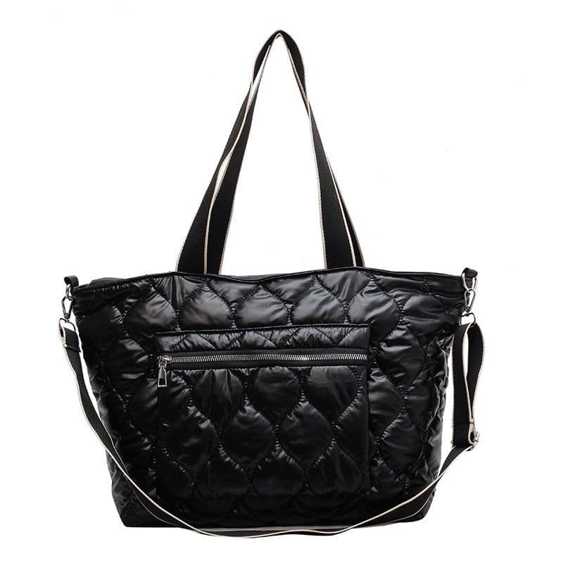 image-Cotton Tote Bag Large Capacity Shoulder Crossbody Grey Zipper