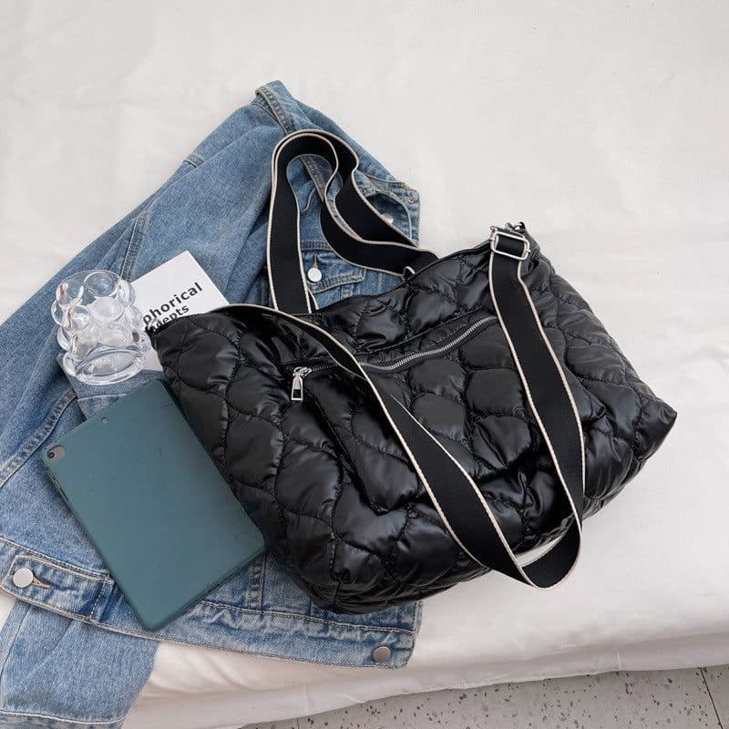 image-Cotton Tote Bag Large Capacity Shoulder Crossbody Grey Zipper