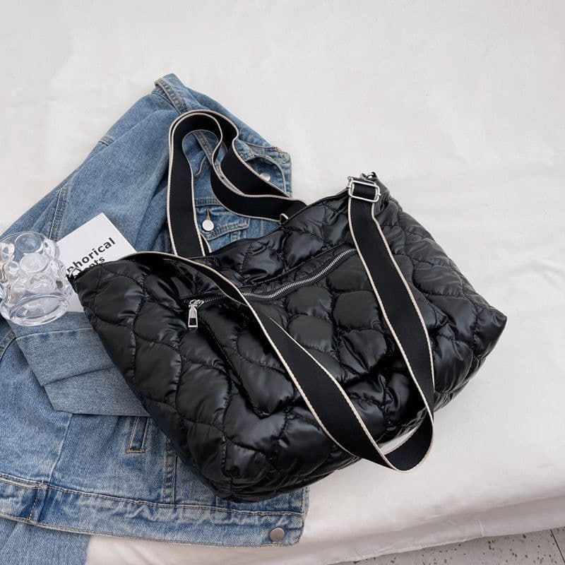 image-Cotton Tote Bag Large Capacity Shoulder Crossbody Grey Zipper