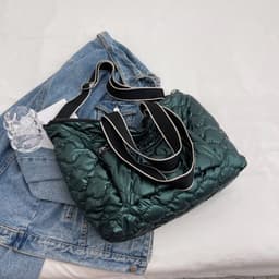 image-Cotton Tote Bag Large Capacity Shoulder Crossbody Grey Zipper