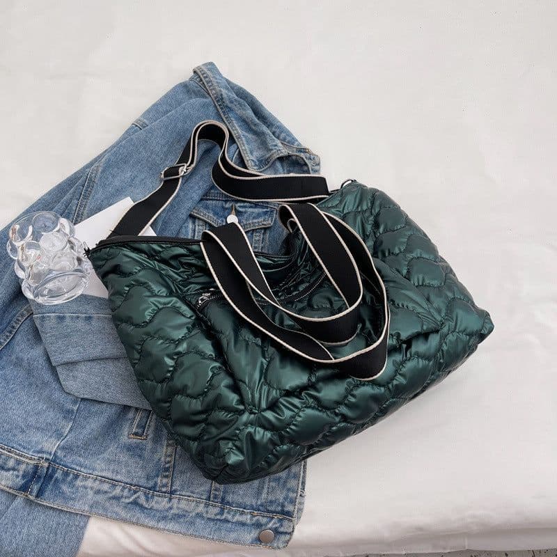 image-Cotton Tote Bag Large Capacity Shoulder Crossbody Grey Zipper