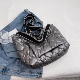 image-Cotton Tote Bag Large Capacity Shoulder Crossbody Grey Zipper