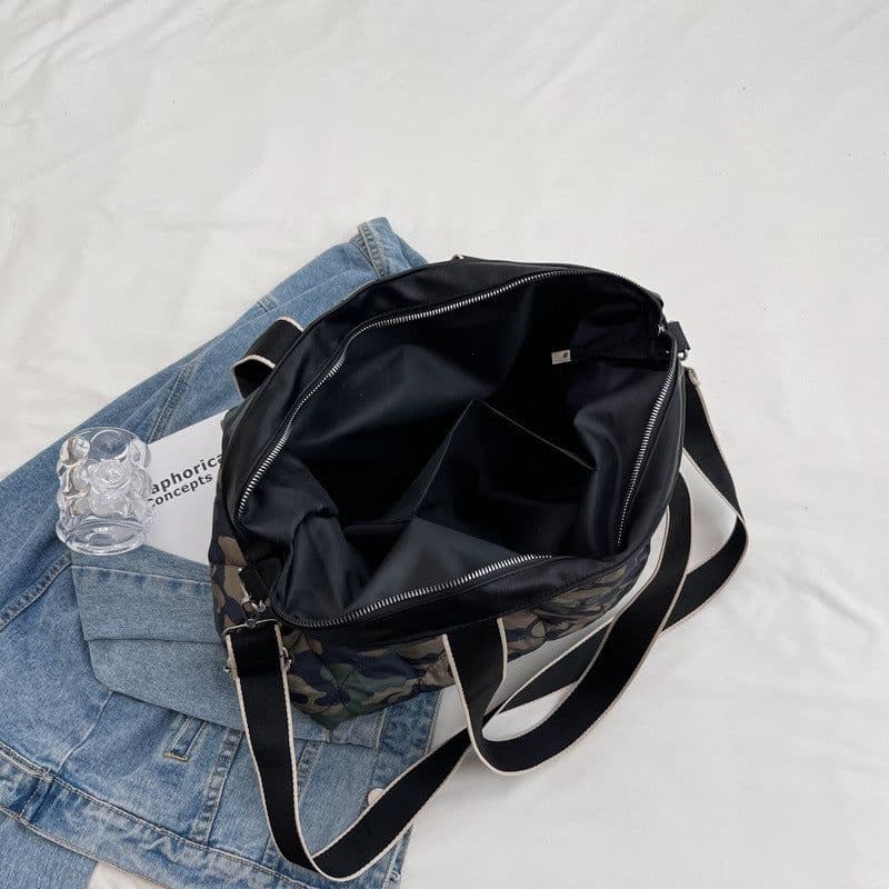 image-Cotton Tote Bag Large Capacity Shoulder Crossbody Grey Zipper