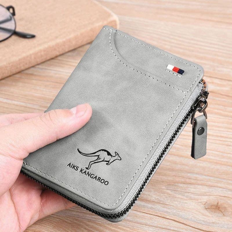 image-Aikes Men's RFID Blocking Wallet Short Zipper Clutch PU Leather