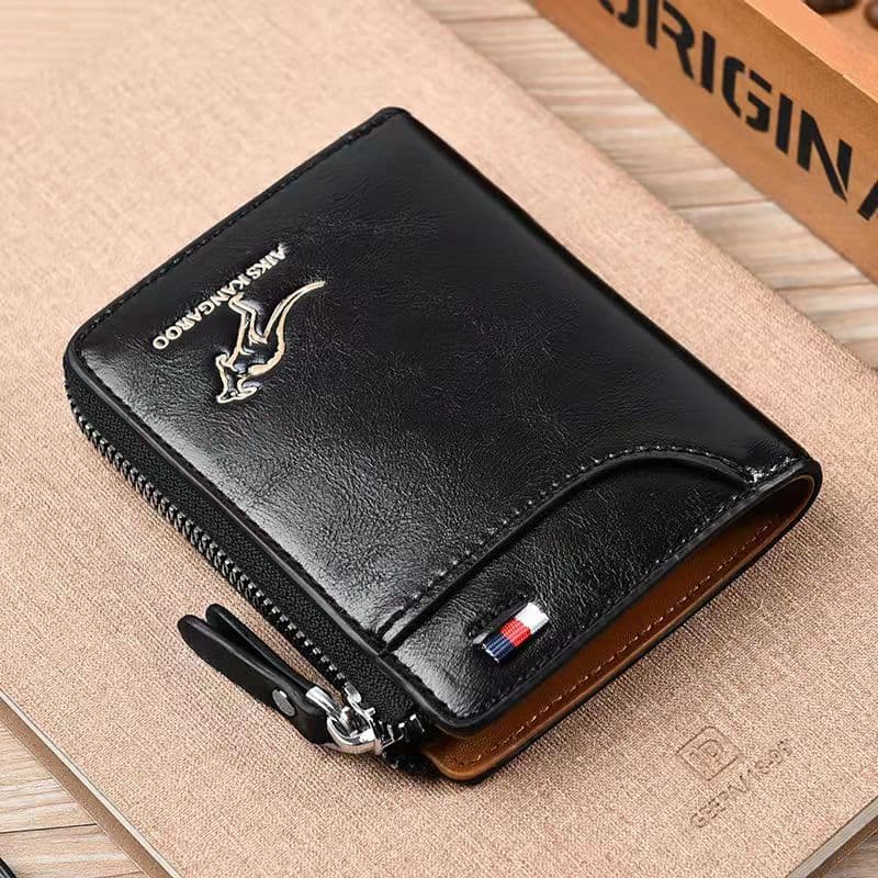 image-Aikes Men's RFID Blocking Wallet Short Zipper Clutch PU Leather