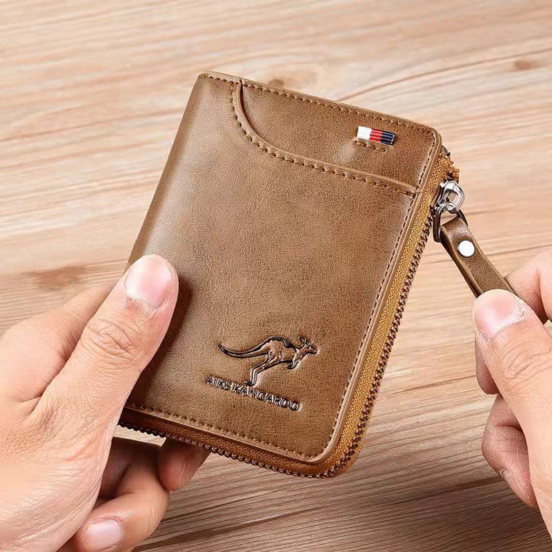 image-Aikes Men's RFID Blocking Wallet Short Zipper Clutch PU Leather