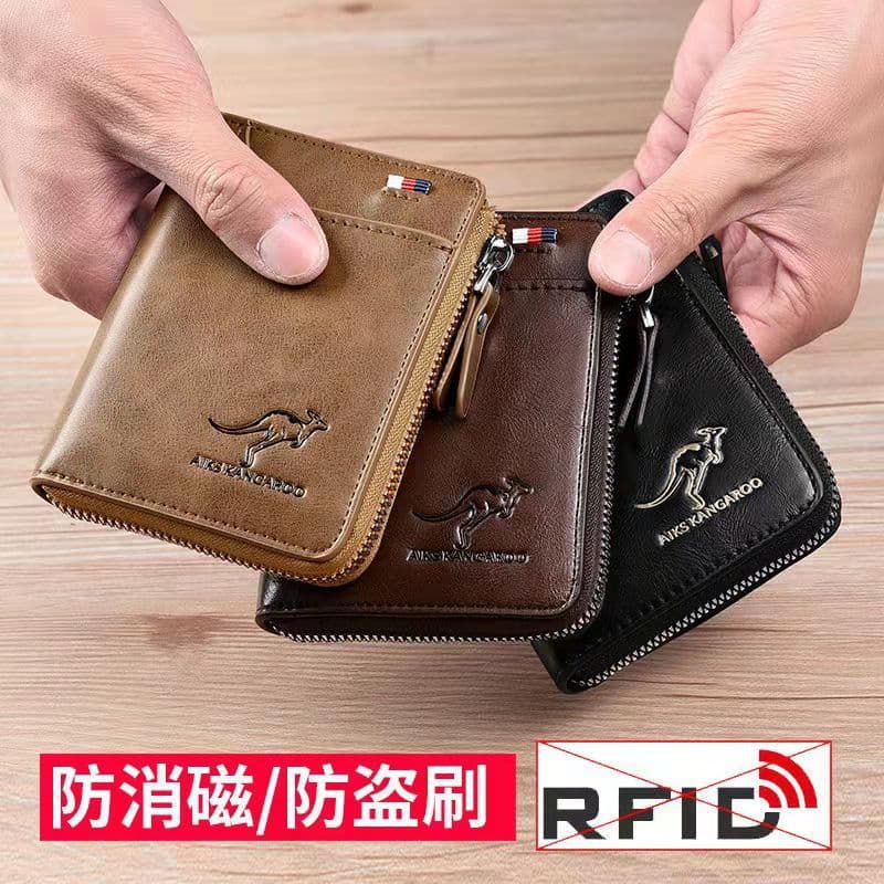 image-Aikes Men's RFID Blocking Wallet Short Zipper Clutch PU Leather