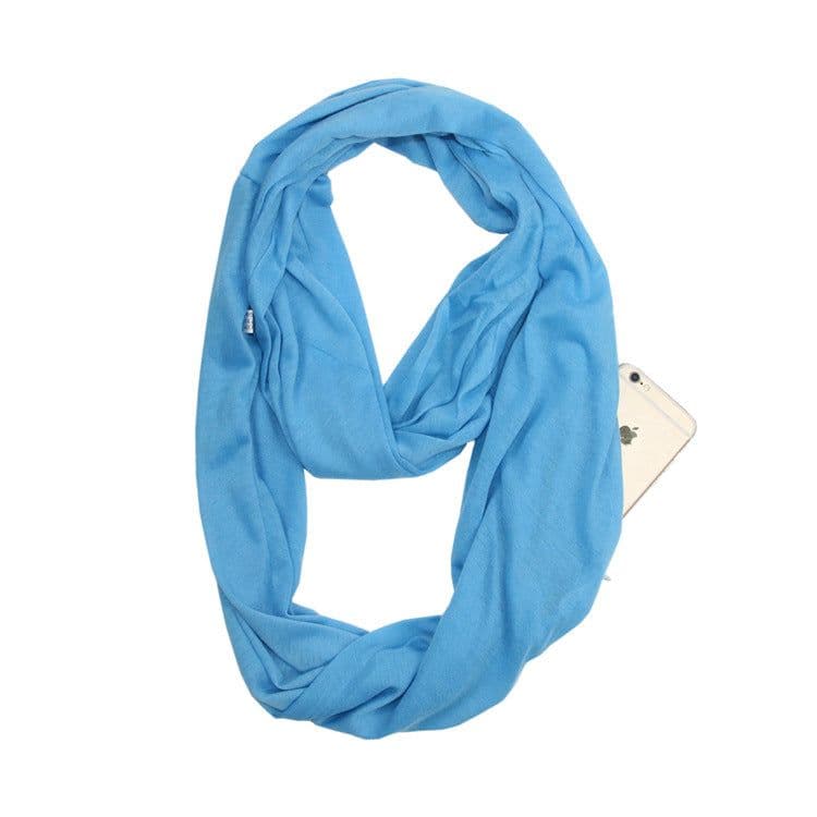 image-Women's Solid Color Print Scarf with Zipper Pocket Bib 25x135cm