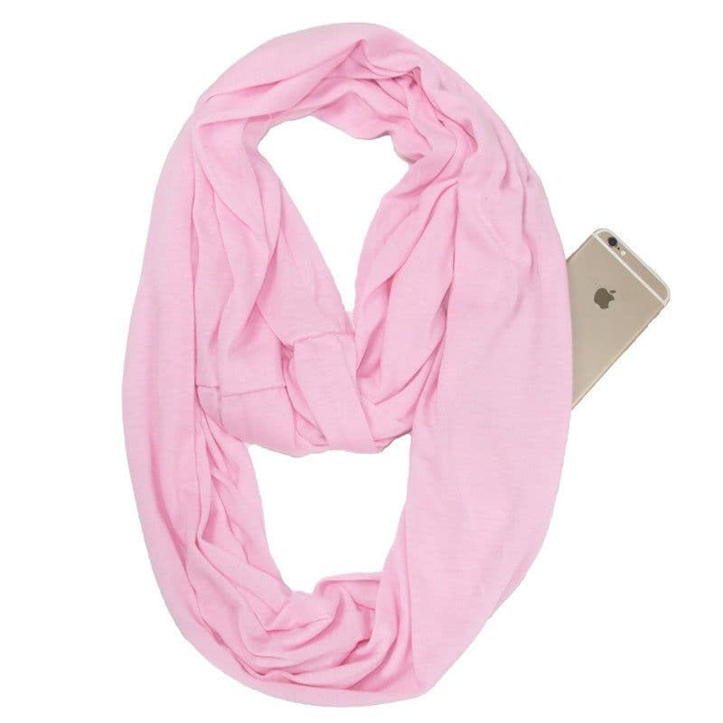 image-Women's Solid Color Print Scarf with Zipper Pocket Bib 25x135cm