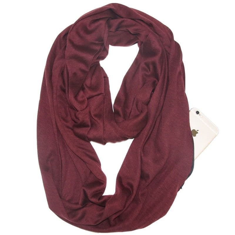 image-Women's Solid Color Print Scarf with Zipper Pocket Bib 25x135cm