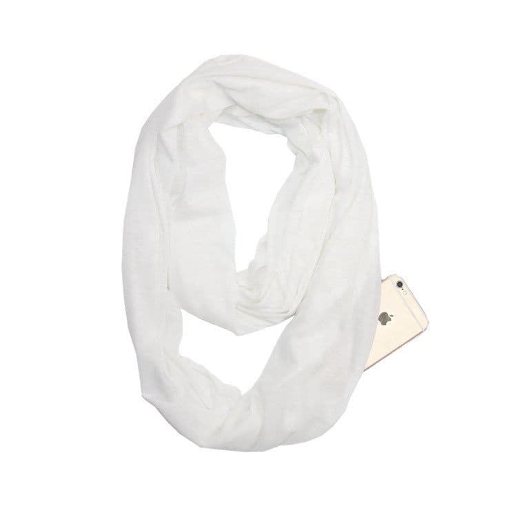 image-Women's Solid Color Print Scarf with Zipper Pocket Bib 25x135cm