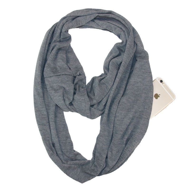 image-Women's Solid Color Print Scarf with Zipper Pocket Bib 25x135cm