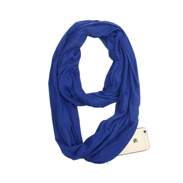 image-Women's Solid Color Print Scarf with Zipper Pocket Bib 25x135cm