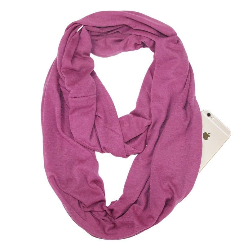 image-Women's Solid Color Print Scarf with Zipper Pocket Bib 25x135cm