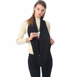 image-Women's Solid Color Print Scarf with Zipper Pocket Bib 25x135cm
