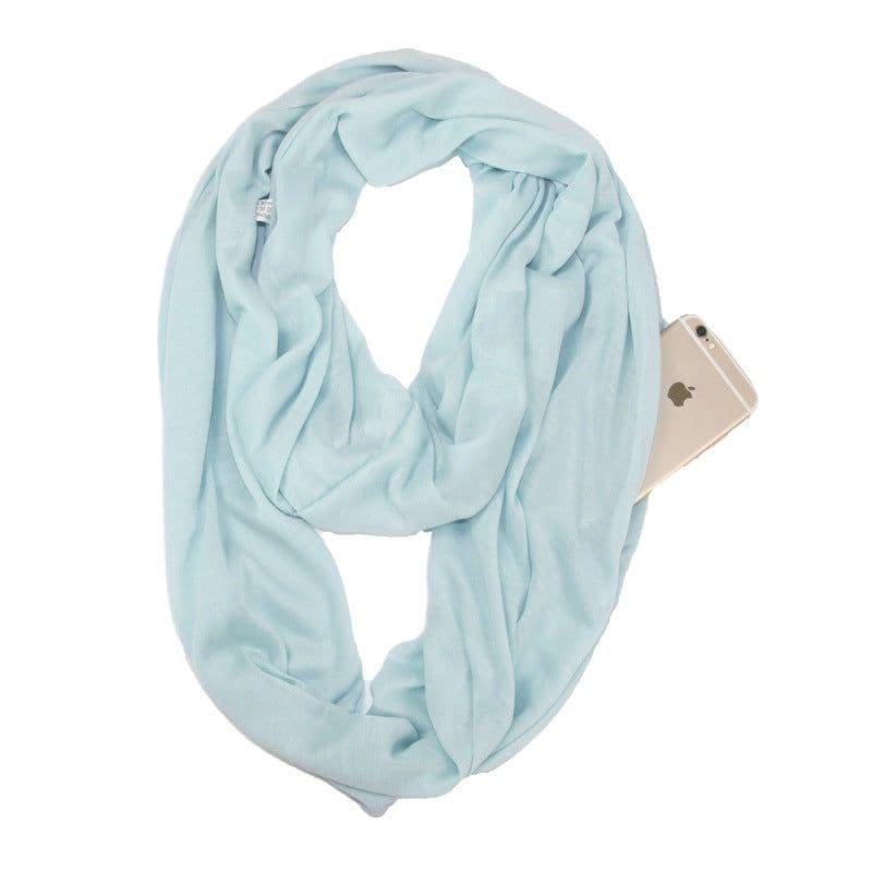 image-Women's Solid Color Print Scarf with Zipper Pocket Bib 25x135cm