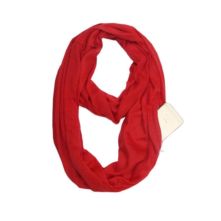 image-Women's Solid Color Print Scarf with Zipper Pocket Bib 25x135cm