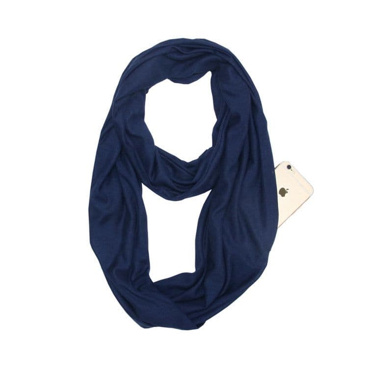 image-Women's Solid Color Print Scarf with Zipper Pocket Bib 25x135cm