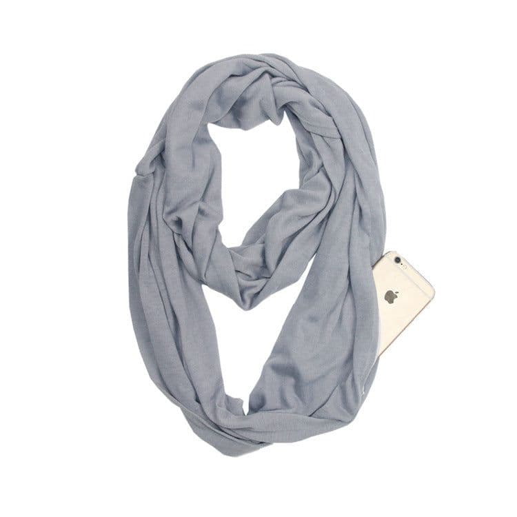 image-Women's Solid Color Print Scarf with Zipper Pocket Bib 25x135cm