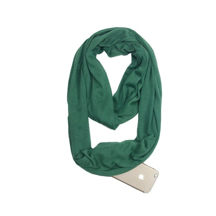 image-Women's Solid Color Print Scarf with Zipper Pocket Bib 25x135cm