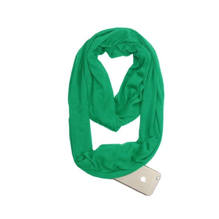 image-Women's Solid Color Print Scarf with Zipper Pocket Bib 25x135cm
