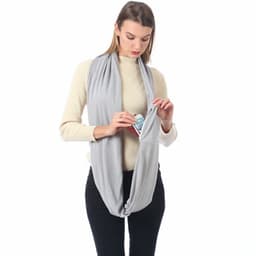 image-Women's Solid Color Print Scarf with Zipper Pocket Bib 25x135cm