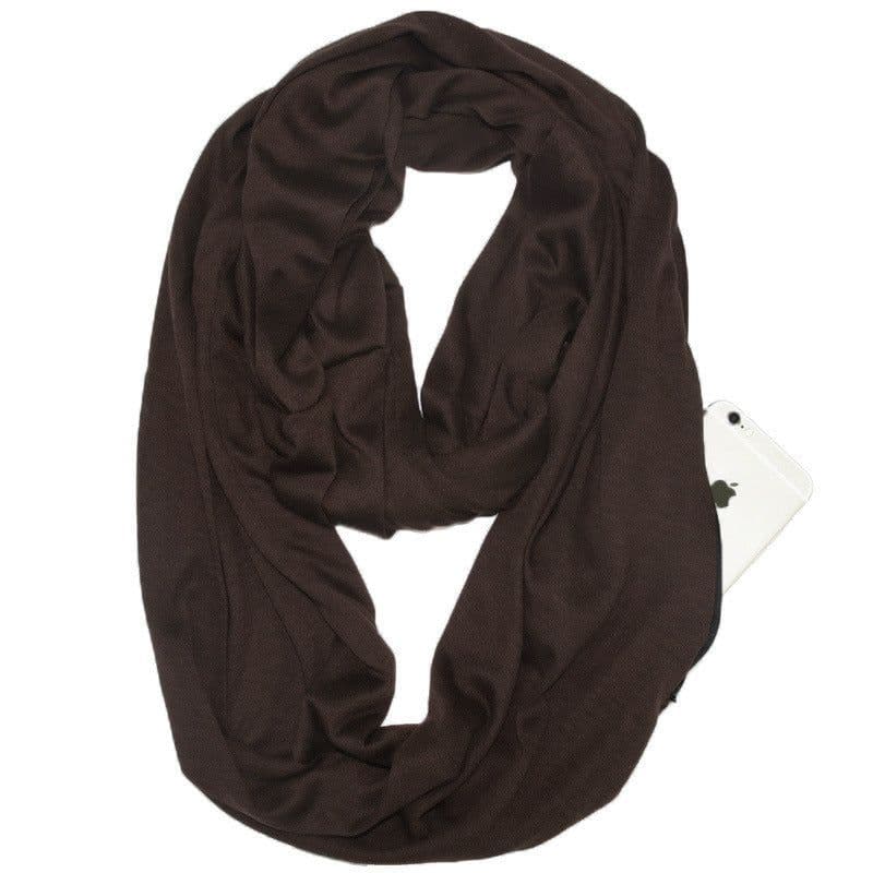 image-Women's Solid Color Print Scarf with Zipper Pocket Bib 25x135cm