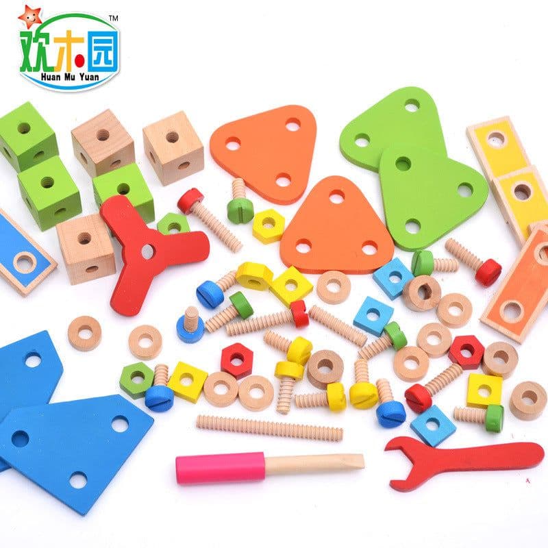 image-Wooden Nut Combination Building Blocks Toy for Kids 4-6 Years