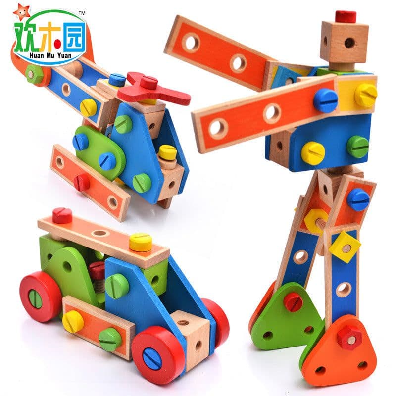 image-Wooden Nut Combination Building Blocks Toy for Kids 4-6 Years