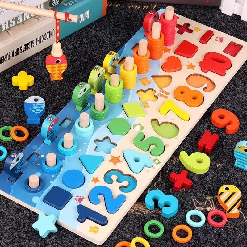 image-Wooden Magnetic Fishing Math Puzzle Board for Children 4-6 Years