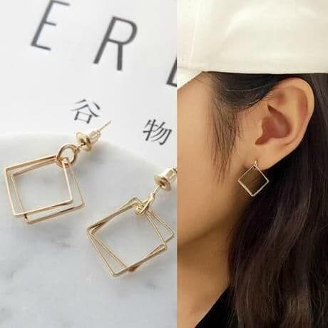 image-Dai Angel Geometric Hollow Square Earrings Silver Korean Style