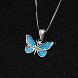 image-Korean Butterfly Opal Necklace Pendant Collarbone Chain for Women