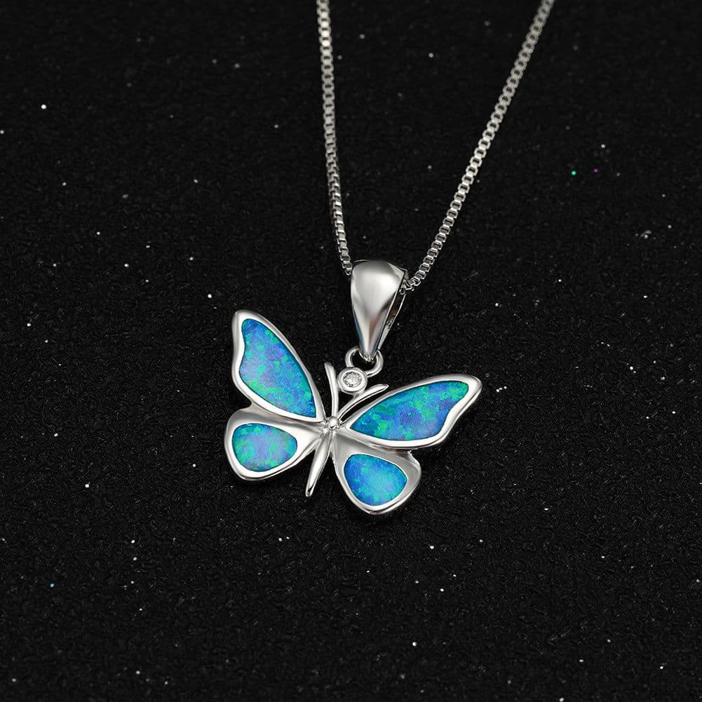 image-Korean Butterfly Opal Necklace Pendant Collarbone Chain for Women