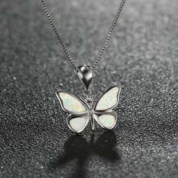 image-Korean Butterfly Opal Necklace Pendant Collarbone Chain for Women