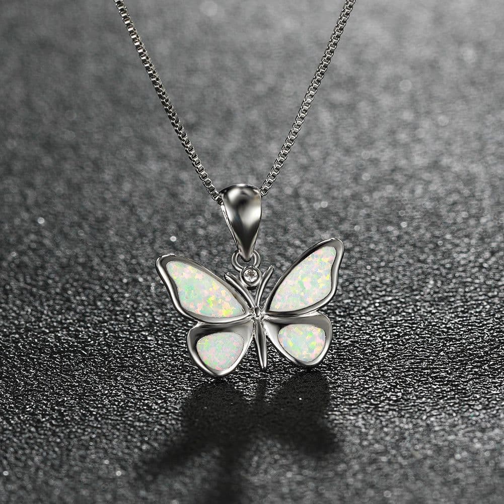 image-Korean Butterfly Opal Necklace Pendant Collarbone Chain for Women