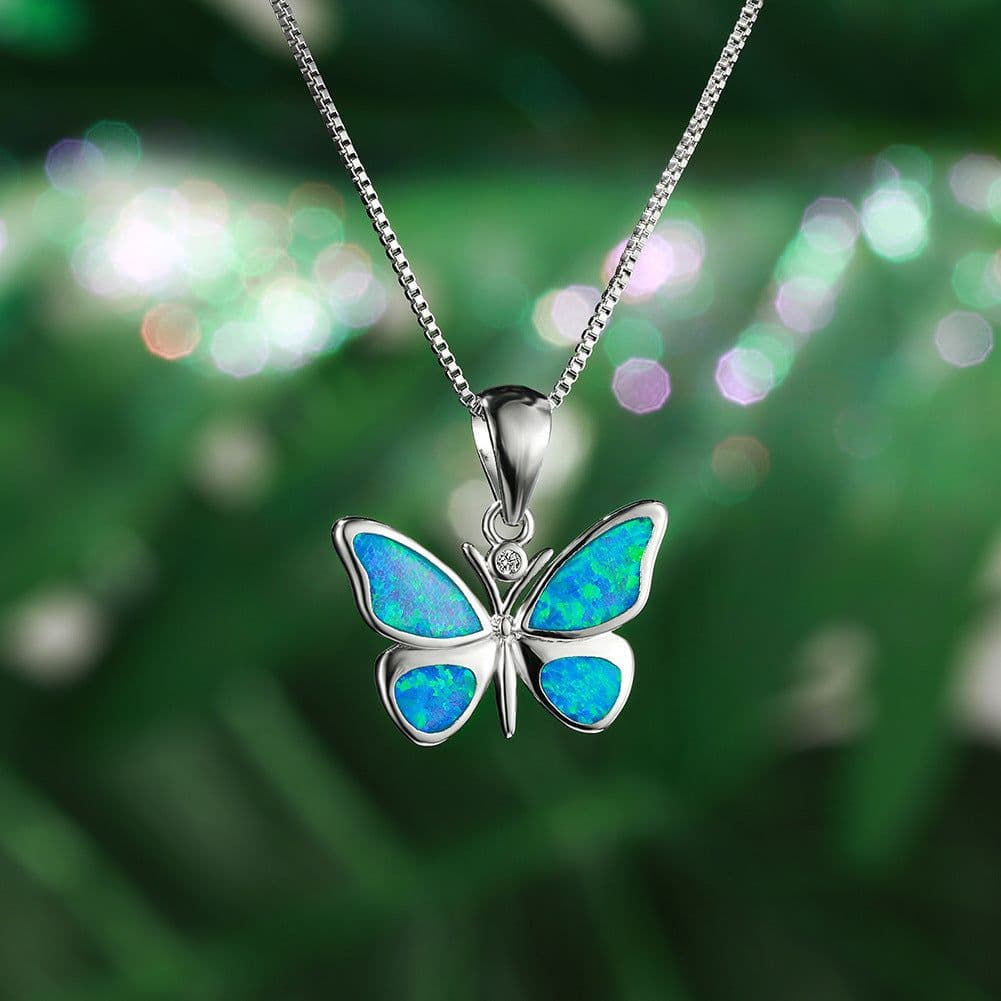 image-Korean Butterfly Opal Necklace Pendant Collarbone Chain for Women