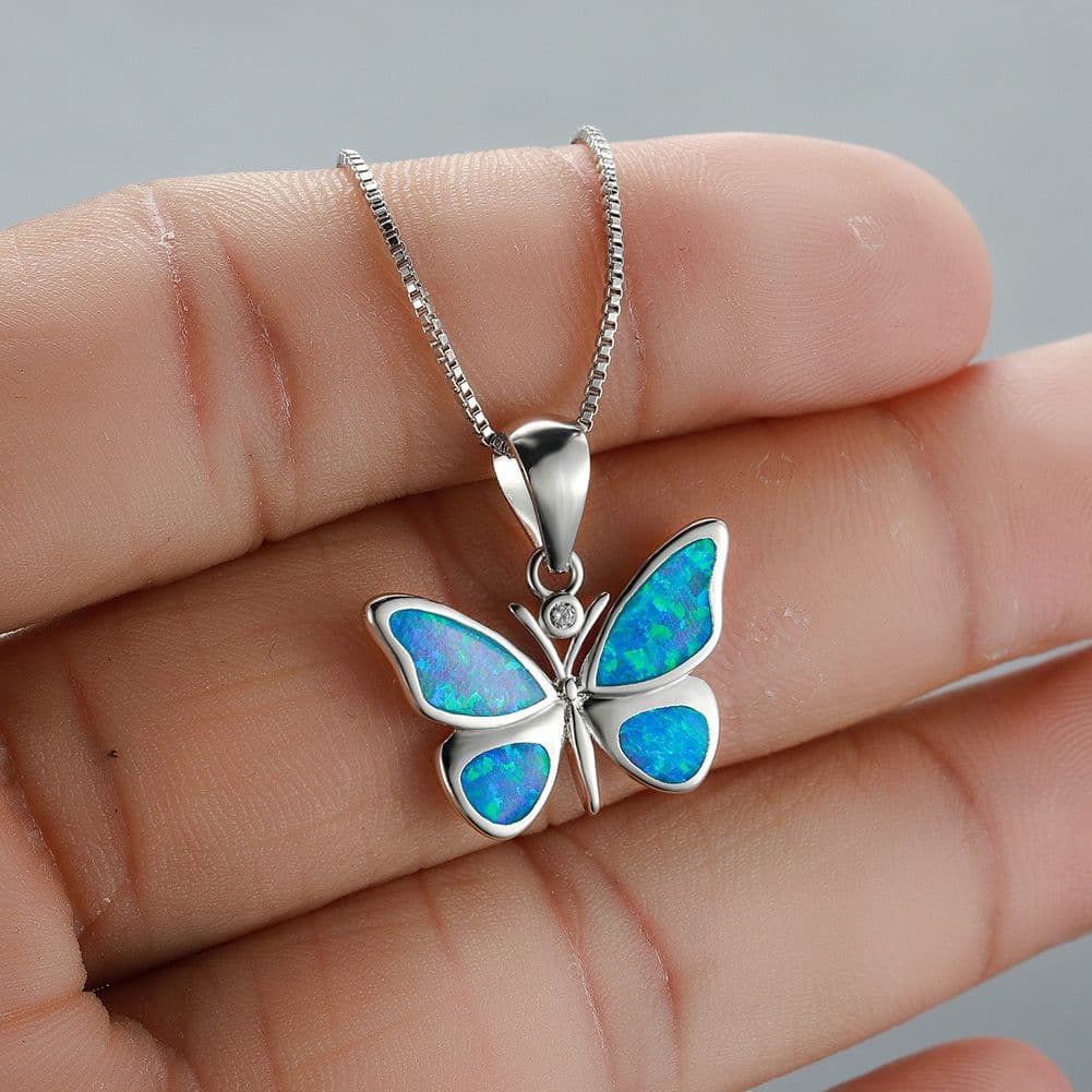 image-Korean Butterfly Opal Necklace Pendant Collarbone Chain for Women