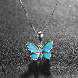 image-Korean Butterfly Opal Necklace Pendant Collarbone Chain for Women