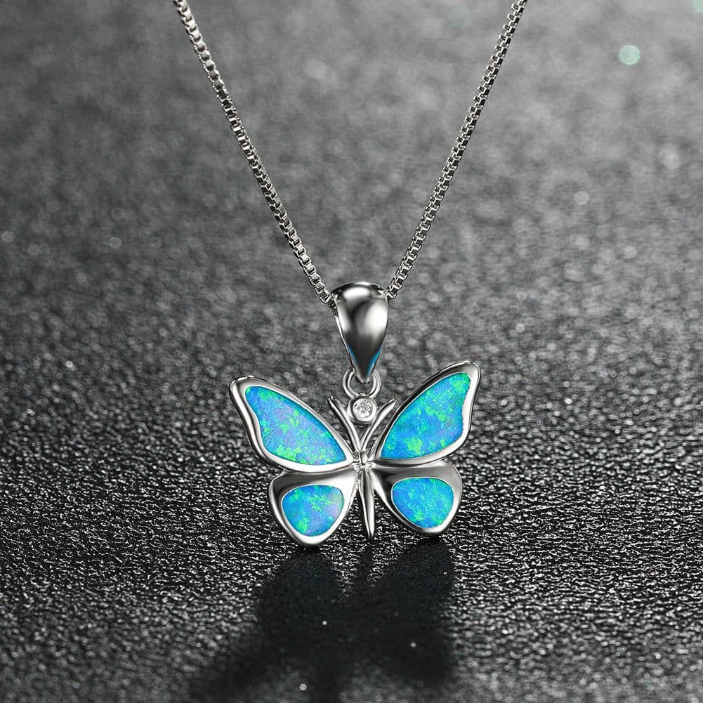 image-Korean Butterfly Opal Necklace Pendant Collarbone Chain for Women