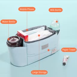 image-Baby Stroller Storage Bag - Large Capacity Organizer with Hooks