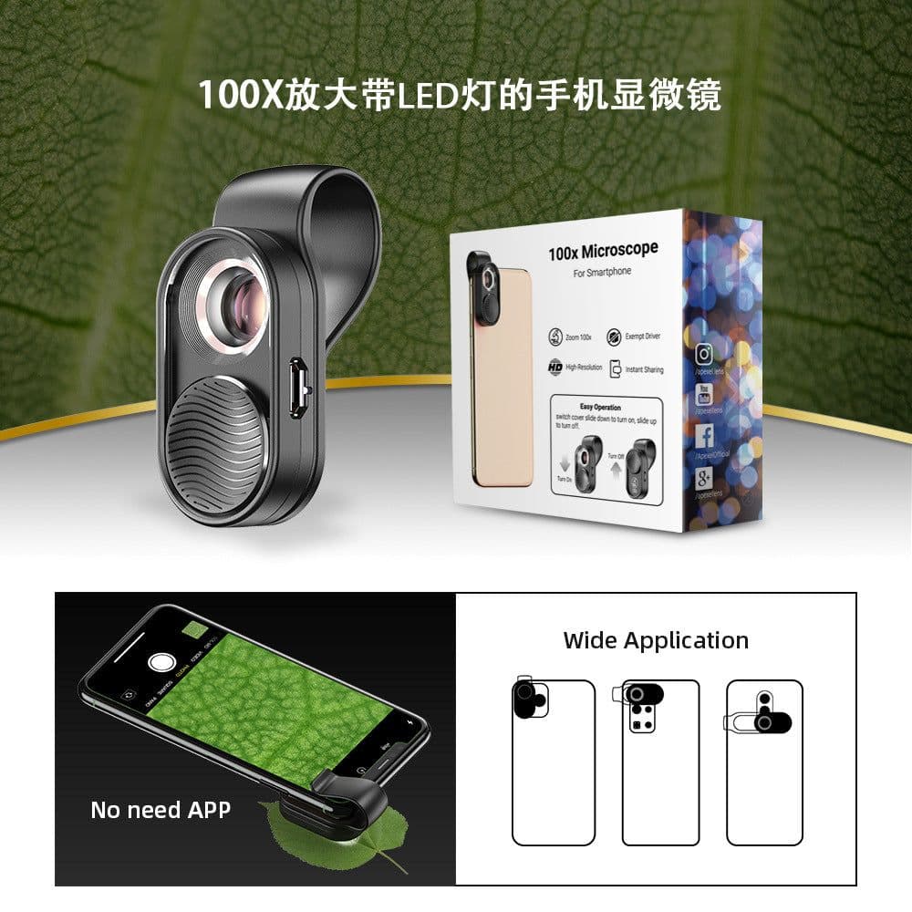image-APEXEL APL-MS01 100X LED Microscope for Smartphones