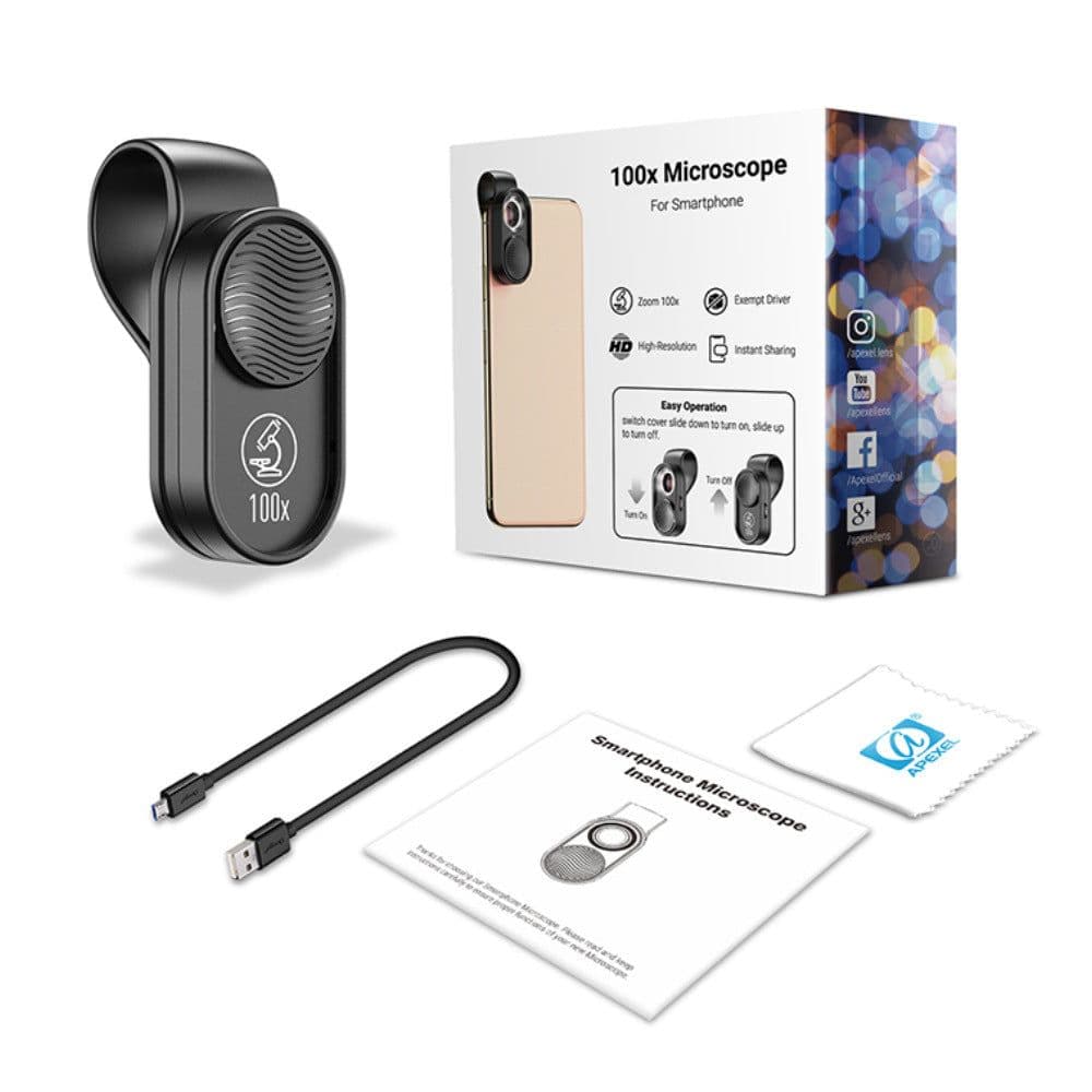 image-APEXEL APL-MS01 100X LED Microscope for Smartphones