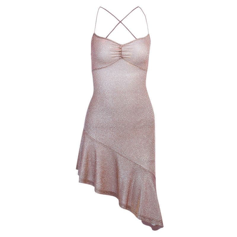 image-93673 Knitted Backless Sleeveless Dress Solid Color Mini Dress