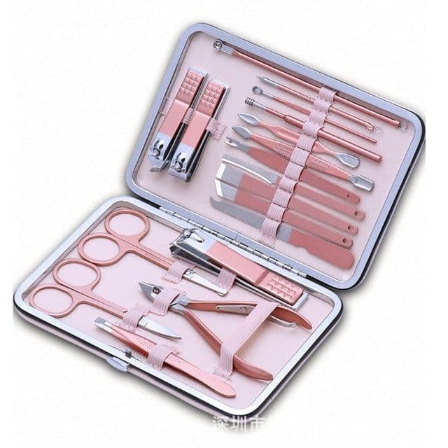 image-18-Piece Stainless Steel Manicure Nail Clipper Set Rose Gold