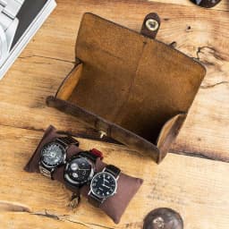 image-CONTACTS FAMILY Crazy Horse Leather Watch Box Round Buckle 3-Pack