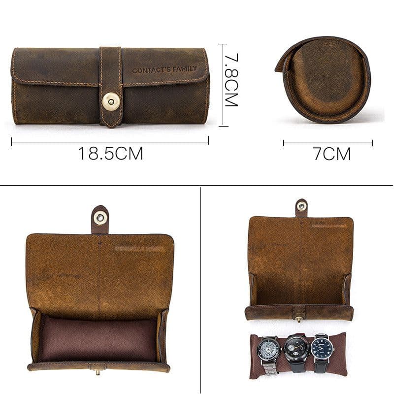 image-CONTACTS FAMILY Crazy Horse Leather Watch Box Round Buckle 3-Pack